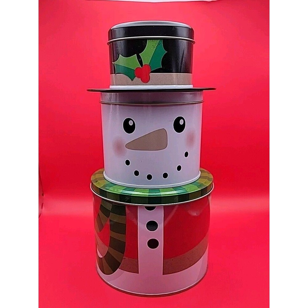 SNOWMAN 3 TIN Set - CONTAINER - 10 1/4” Tall Christmas Organizer Holiday Decor